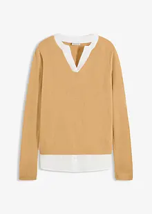 Svetr z jemného úpletu, s halenkovou vsadkou, bonprix