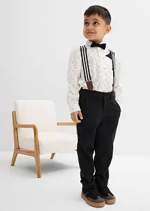 Košile s dlouhým rukávem, strečové kalhoty, šle a motýlek (4dílná souprava), bonprix