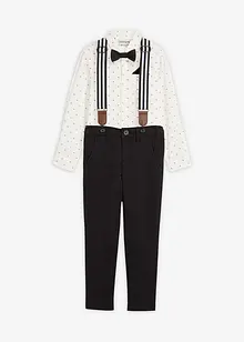 Košile s dlouhým rukávem, strečové kalhoty, šle a motýlek (4dílná souprava), bonprix