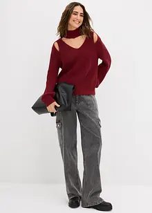 Svetr z hrubé pleteniny s prostřihy, bonprix