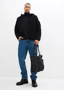 Bunda z medvídkového flísu, s tkaným lemem a kapucí, bonprix