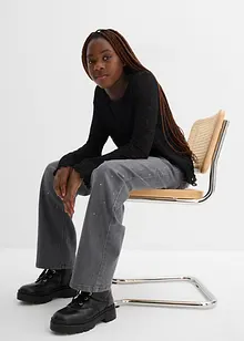 Džíny Wide Leg se štrasovými kamínky, Mid Waist, bonprix