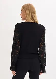 Triko s dlouhým rukávem a krajkou, bonprix