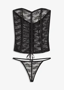 Korzet a kalhotky tanga z krajky (2dílná souprava), bonprix