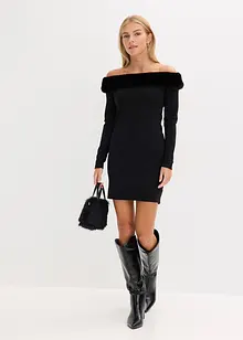 Pletené šaty s lemem z umělé kožešiny, bonprix