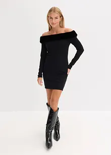 Pletené šaty s lemem z umělé kožešiny, bonprix