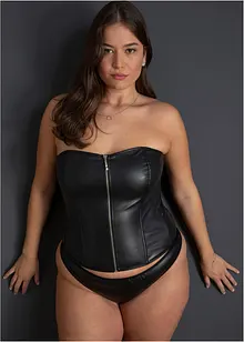 Korzet + kalhotky tanga z umělé kůže (2dílná souprava), bonprix