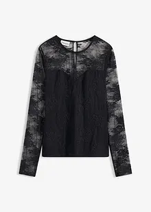 Triko s dlouhým rukávem, z jemné krajky, bonprix