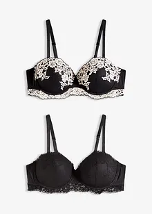 Balkonetová podprsenka s dvoubarevnou krajkou (2 ks v balení), bonprix