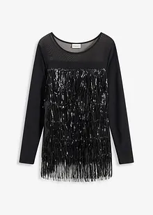 Tričko s dlouhým rukávem a pajetkovými třásněmi, bonprix