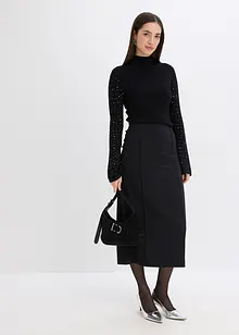 Svetr z jemné pleteniny, se zdobenými trumpetovými rukávy, bonprix