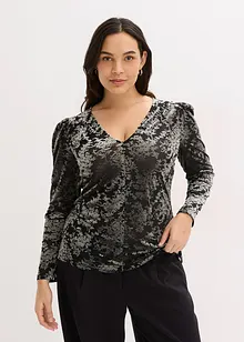 Tričko s dlouhým rukávem, ze sametu s vypalovaným vzorem, bonprix