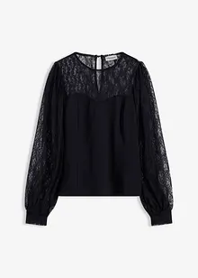 Triko s dlouhým rukávem a krajkou, bonprix