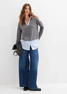 Svetr z jemné pleteniny, s halenkovou vsadkou, bonprix