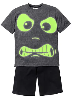 Krátké pyžamo z čisté bavlny s potiskem, který svítí ve tmě (2dílná souprava), bonprix