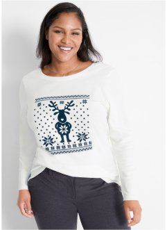 Bavlněné triko s vánočním motivem, dlouhý rukáv, bpc bonprix collection