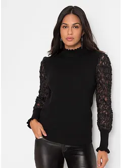 Svetr s rolákovým límcem a dekorativními šifonovými rukávy, bonprix