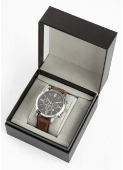 Pánské chronografické hodinky s koženým řemínkem, bpc bonprix collection