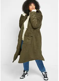 Manšestrový kabát s kapucí s medvídkovým flísem, z čisté bavlny, bonprix