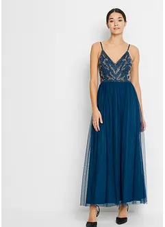 Šaty na ramínka, s výšivkou s perličkami, bonprix