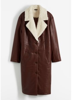 Vatovaný kabát z umělé kůže s límcem z medvídkové kožešiny, bpc bonprix collection