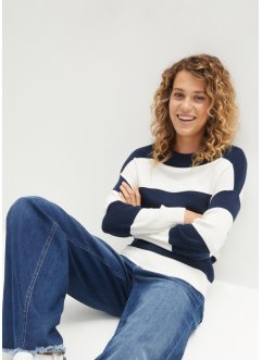 Jemně pletený svetr s kulatým výstřihem a širokými pruhy, bpc bonprix collection