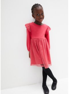 Dívčí žerzejové šaty s tylem, dlouhý rukáv, bpc bonprix collection