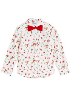 Chlapecká košile s dlouhým rukávem, vánočním motivem a  motýlkem(2dílná soupr), Slim Fit, bpc bonprix collection