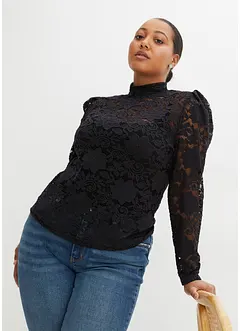 Přiléhavé krajkové tričko s dlouhým rukávem, bonprix