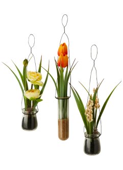 Závěsná dekorace ve tvaru vázy s umělou květinou (3dílná souprava), bpc living bonprix collection