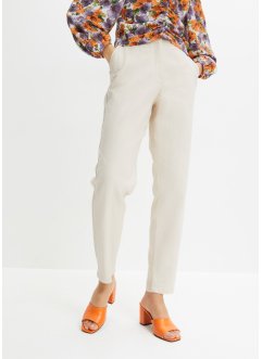 Zkrácené lněné kalhoty s vysokým pasem a elastickou vsadkou, bpc bonprix collection