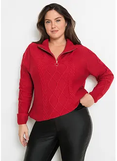 Svetr s límečkem na zip a copánkovým vzorem, bonprix