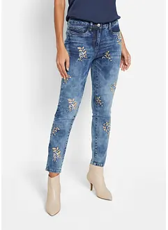 Džíny Slim Fit s květinovou výšivkou, bonprix