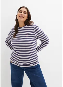 Proužkované triko s výšivkou, dlouhý rukáv, bonprix