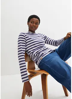 Proužkované triko s výšivkou, dlouhý rukáv, bonprix