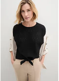 Triko s netopýřími rukávy a ažurovou výšivkou, bonprix