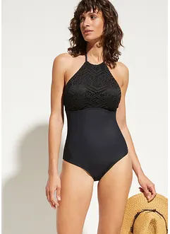 Stahovací jednodílné plavky s krajkou, střední tvarující efekt, bonprix