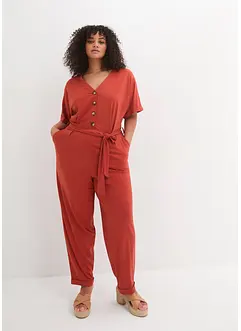 Jumpsuit ze strukturovaného žerzeje, s páskem na zavazování, nad kotníky, bpc bonprix collection