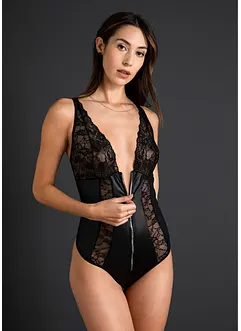 Body tanga overt s mokrým vzhledem a zipem, VENUS