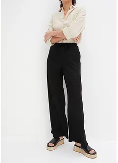 Kalhoty ze strukturovaného žerzeje s gumou v pase a šňůrkou, High Waist, bonprix