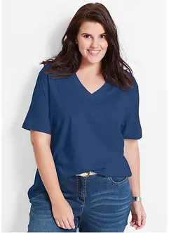 Dlouhé tričko se širokým střihem a s výstřihem do V, krátký rukáv (5 ks v balení), bonprix