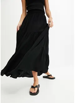Dlouhá volánová sukně ze strukturované viskózy, bonprix