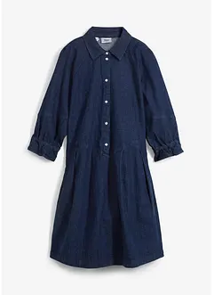 Krátké džínové šaty ve střihu do A s 3/4 nabíranými rukávy, bonprix