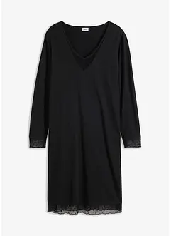 Noční dlouhá košile s krajkovými vsadkami a organickou bavlnou, bonprix