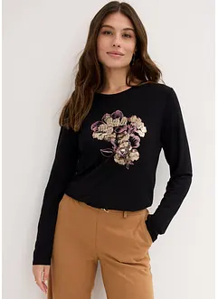 Triko s dlouhým rukávem a pajetkami, bonprix