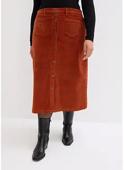 Strečová manšestrová midi sukně s knoflíky, bonprix