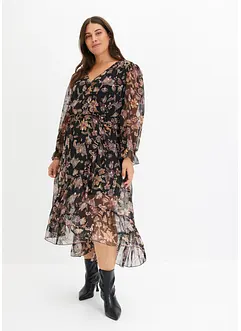 Šaty s prodlouženým zadním lemem, s potiskem a třpytivým efektem, bonprix