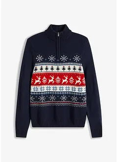 Svetr s norským vzorem a límcem na zip, bonprix