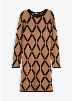 Pletené šaty s kosočtvercovým vzorem, z peříčkové příze, bonprix