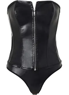 Korzet + kalhotky tanga z umělé kůže (2dílná souprava), bonprix